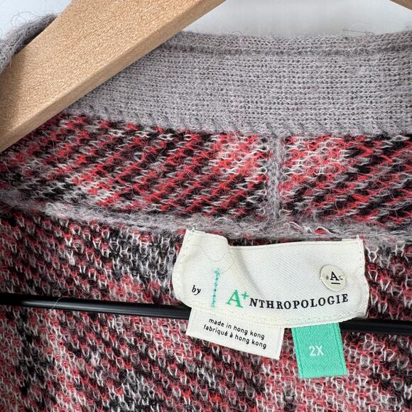 ANTHROPOLOGIE Zoey Leopard Print Cardigan Taupe/Red/Black Open Front Size 2X - Picture 4 of 9